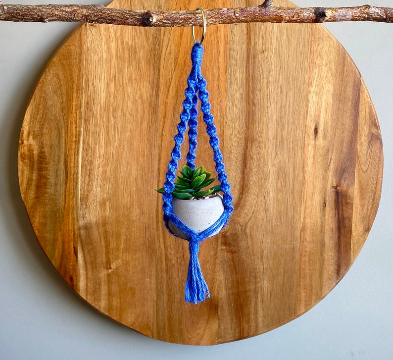 DIY MINI LYRA Pattern Macramé// Pdf Digital Download Tutuorial Blue Green Yellow Hoop Plant Hanger Brass Ring Natural Jute Teen Small Spaces image 6