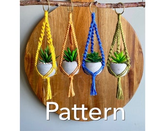 DIY MINI LYRA Pattern Macramé// Pdf Digital Download Tutuorial Blue Green Yellow Hoop Plant Hanger Brass Ring Natural Jute Teen Small Spaces