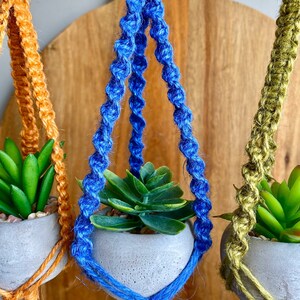 DIY Kit MINI LYRA Macramé with Faux Succulent Plant//Blue Green Yellow Hoop Plant Hanger Brass Ring Natural Jute Teen Small Spaces image 3