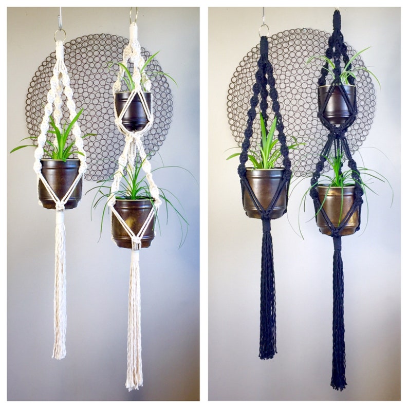 LYRIC in White or Black Macramé Plant Hanger//Single Double Boho Hippie Bohemian Hanging Plant Mid Century Bohemian image 1