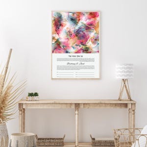 Personalized Watercolor Ketubah – Jewish Wedding Marriage Contract – Elegant & Modern Design – Custom Text and Colors – Museum-Quality Print
