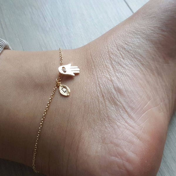 Dainty Hamsa Anklet/hamsa hand Anklet/ Bridesmaid Gift/Christmas gifts/Mom Gift/Gift for Women/Unique Personalized Gift/Summer jewelry
