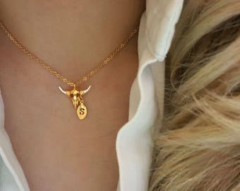 Delicate Petite Bull Skull necklace, Skull necklaces,Layering necklace, Bull necklace,Tiny Necklace ,Bridesmaid Gift, valued gift