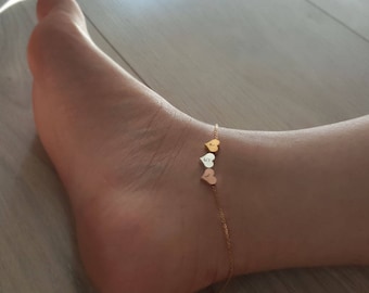 Zarte zierliche 3 Herz Fußkettchen, 3 Herz Fußkettchen, süße Fußkettchen, Initial Fußkettchen, Brautjungfer Geschenk, geschätztes Geschenk, Weihnachtsgeschenke, gutes Geschenk