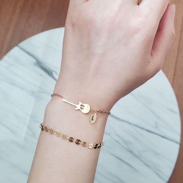 Sideway Gold Guitar bracelet,Minimalist Bracelets,Music Bracelet for mother,Birthday gift, Musician Bracelets for father, Bridesmaid Gift