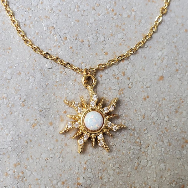 Sunburst necklace,Dainty Opal minimalist flaming sun sunshine Layering necklaces for mother,celestial,vintage,boho jewelry,Mother's day gift