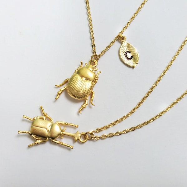 Käfer Halskette mit Initial Blatt, zierliche Gold Käfer Halsketten, Gold Bug Halsketten für Mama Baby, Brautjungfer Geschenk, Weihnachtsgeschenk, Muttertag