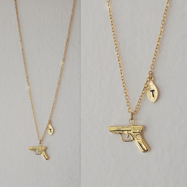 Custom Gun necklaces ,18k gold delicate tiny Gun necklace for boy,Gun jewelry, Silver minimal gun charm Necklaces for kids, Pistol  necklace