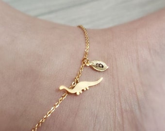 18k gold Mom Dinosaur Anklets,unique Mom dino anklet, cute animal jurassic anklet for mom,Bridesmaid Gift, Christmas gift, mothers day gift