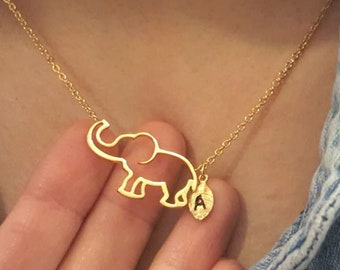Delicate Elephant Necklace,Elephant Necklaces,Animal Necklace,initial leaf necklace,Layering necklace, Bridesmaid Gift, valued gift