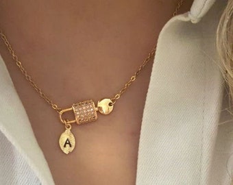 18k gold Key Necklace lock necklace Padlock Pave necklace Cubic zirconia diamonds Bridesmaid Gift mothers day Christmas birthday gifts