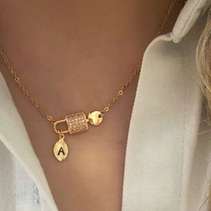 18k gold Key Necklace lock necklace Padlock Pave necklace Cubic zirconia diamonds Bridesmaid Gift mothers day Christmas birthday gifts