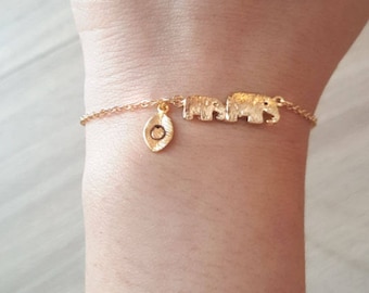 Delicada pequeña mamá y bebé pulsera de elefante, delicada pulsera de elefante, pulsera única, regalo de dama de honor, pulsera inicial