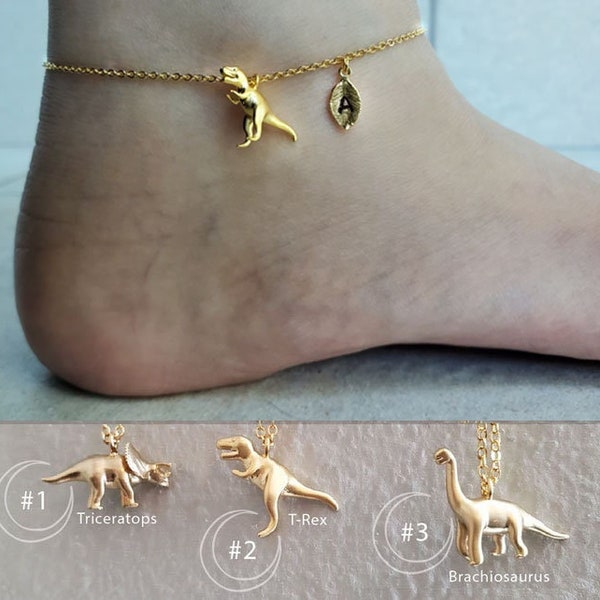 Triceratops, T-Rex, Brachiosaurus Anklet Dinosaur jewelry initial baby Anklets mother Anklet Christmas birthday gifts Personalized Jewelry