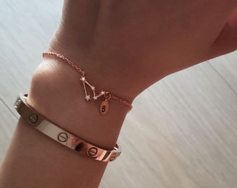 Rose Gold Zodiac Bracelet,Constellation Bracelet,zodiac Celestial,Cubic zirconia diamonds, rose gold Zodiac Sign Bracelet, Zodiac Outline