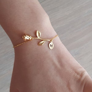 Rose Gold Delicate Rose Bracelet,Beauty And The Beast bracelets,initial leaf Bracelet,Flower Bracelet,unique Bracelet ,Bridesmaid Gift