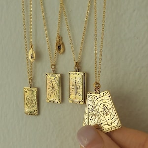 Gouden Tarotkaart ketting voor haar, Gold Tag ketting voor meisje, minimale tarot ketting, Meisje ketting Sun Fortune Star Moon Heart Mystic Sieraden