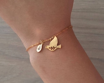 Delicate Petite Dove bracelet,Delicate bird bracelet,Peace bracelet,Bridesmaid gift,initial bracelet,Layering Bracelet