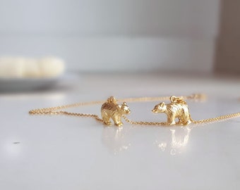 Minimal 18k Gold Bär Halskette, Baby Bär Halskette, Brautjungfer Geschenk, Muttertag Halskette, Geburtstagsgeschenk