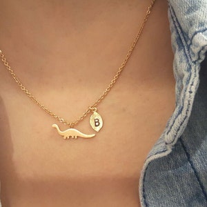 18k gold Delicate Dinosaur necklace,Mom necklaces,Dinosaur necklace,initial leaf necklace,Layering necklace, Bridesmaid Gift, valued gift