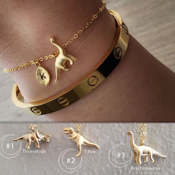 Triceratops, T-Rex, Brachiosaurus Bracelet Dinosaur jewelry initial Bracelets mother bracelet Christmas birthday gifts Personalized Jewelry