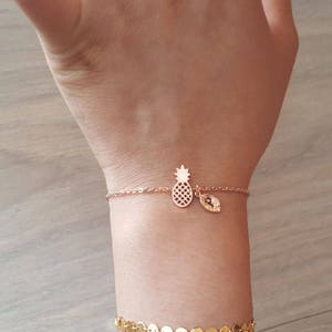Delicate Petite Pineapple Bracelets,Delicate pineapple Bracelet, Initial coin bracelet,Rose gold bracelet,Layering Bracelet ,Bridesmaid Gift