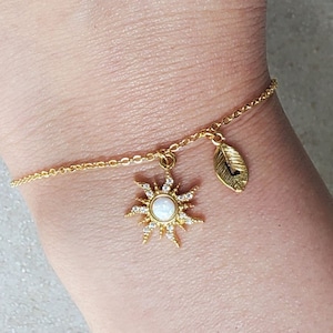 Sunburst Bracelet,Dainty Opal minimalist flaming sun sunshine Layering Bracelets for mother,celestial,vintage,boho jewelry,Mother&#39;s day gift