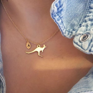 Delicate kangaroo necklace,kangaroo Necklaces,Animal Necklace,initial leaf necklace,Layering necklace, Bridesmaid Gift, valued gift