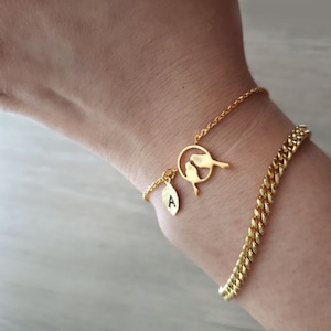 Delicate 18k gold Couple bird bracelet, mom and baby bird bracelets, lover bird bracelet,Bridesmaid gift,initial layering Bracelet, mom gift