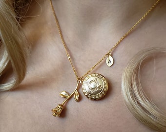 18k gold Floral Design Locket necklace,Locket Charm necklace,Rose Necklace,Flower necklace,mothers day ,Bridesmaid Gift
