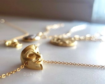 Gold Mask necklace • Guy Fawkes Mask Charm necklace •  V for Vendetta necklace • Caesar coin necklace • circle necklaces • Angle necklace