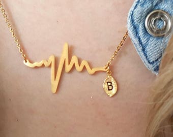 Delicate Petite Heartbeat Necklace,Heart beat necklaces,ecg necklace,initial leaf necklace,Layering necklace, Bridesmaid Gift, valued gift