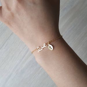 Delicate Petite Love Bracelets,Delicate letter Bracelet,love bracelet,Thin Gold Chain, Layering Bracelet ,Bridesmaid Gift
