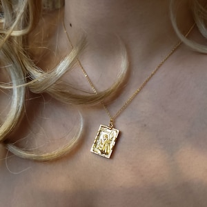 18k Saint necklace, Medallion necklace,Rectangle necklace,layered necklace,Coin necklace,god Coin,Bridesmaid Gift,birthday gift