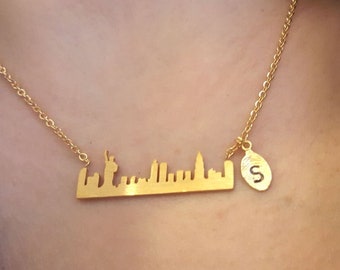 Collar de la barra de la estatua de la libertad, collar de la barra del horizonte de Nueva York con la estatua de la libertad, collar de Nueva York, collar de Nueva York, collar de la ciudad, regalo de dama de honor