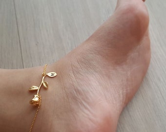 Rose Gold zarte Rose Fußkettchen, die Schöne und das Biest Fußkettchen, erste Blatt Fußkettchen, Blumen Fußkettchen, einzigartige Fußkettchen, Brautjungfer Geschenk