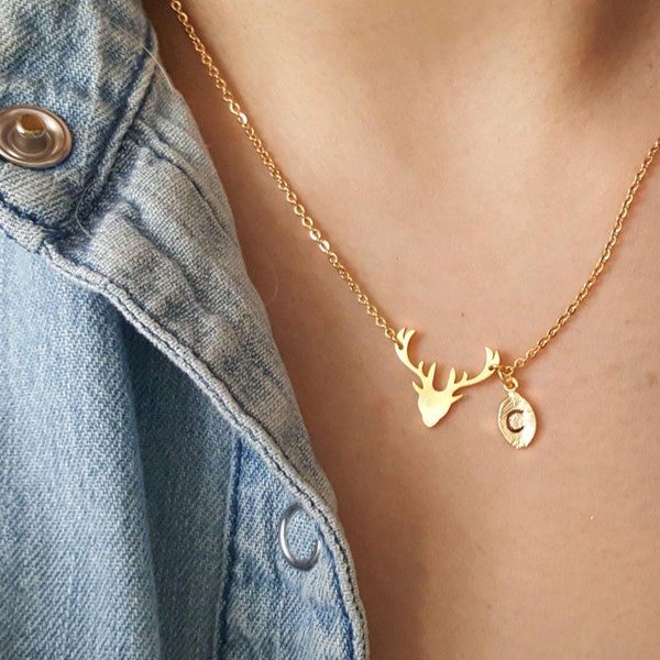 Delicate Petite Antler Necklace, deer necklaces,initial leaf necklace,Layering necklace, Tiny Necklace ,Bridesmaid Gift, valued gift