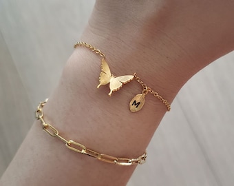 18k gold butterfly Bracelets. Custom Dainty initial butterfly bracelet for woman. Delicate minimalist friendship bracelet.Bridesmaid Gift