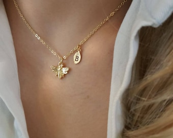 Minimal Bee Gift Save the Bee Activist Jewelry Honeybee and Bumble Bee Necklace Small Sterling Silver Bee Necklace
