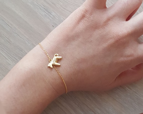 Minimal 18k Gold Horse Bracelets,Delicate Dala horse Bracelet, Thin Gold Chain, Layering Bracelet ,Bridesmaid Gift