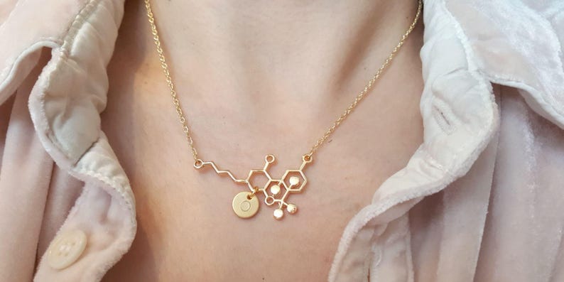 Hand Stamped Necklace chemistry necklace molecule necklace THC Necklace,THC molecule necklace Initial Disc Choker