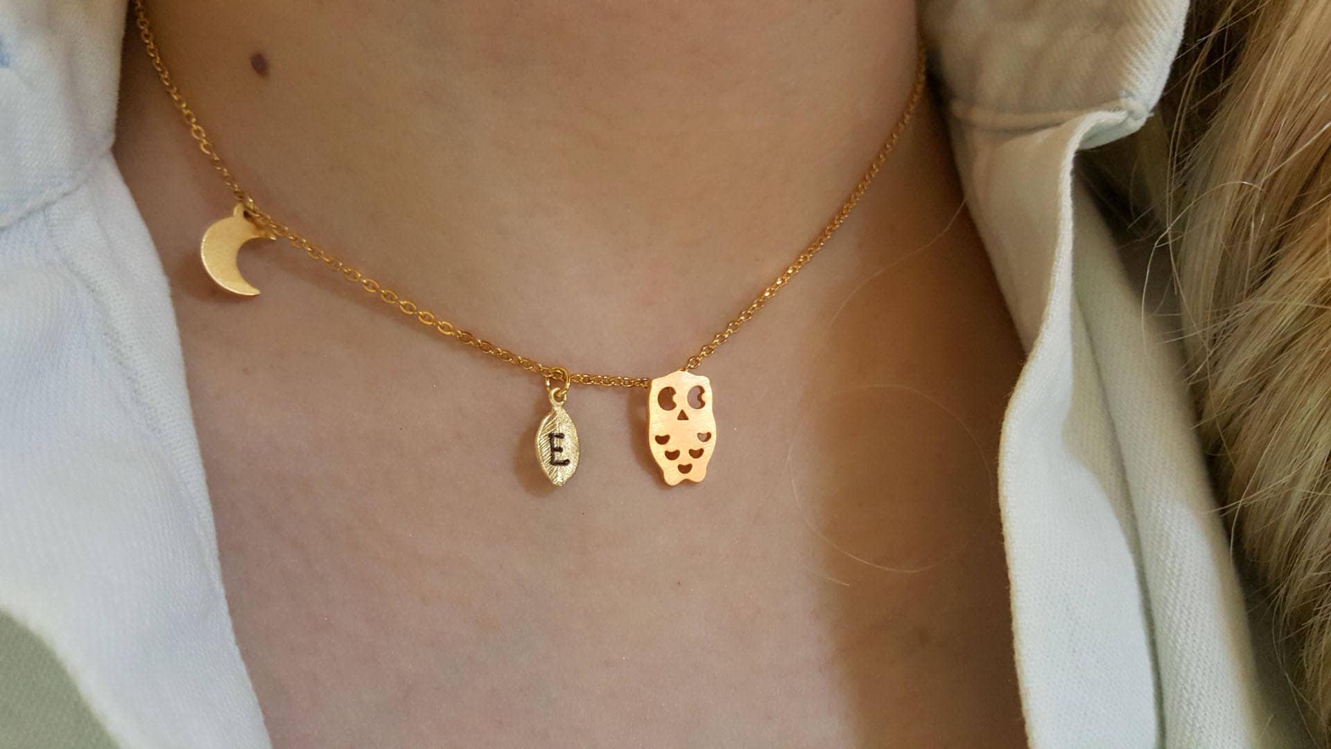 Delicate Petite Owl necklace ,moon necklaces,Layering necklace, Tiny Necklace ,Bridesmaid Gift, valu