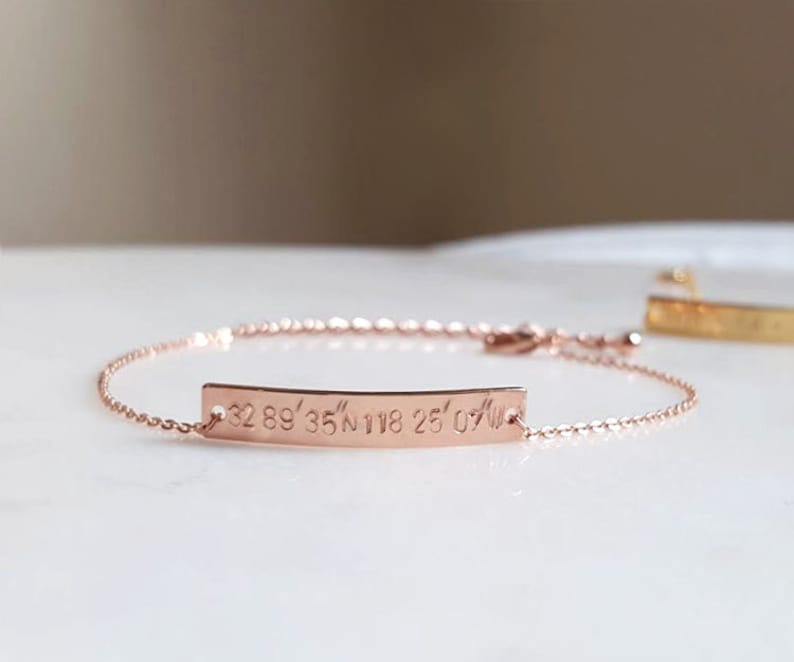 Coordinate Bracelet Bar Bracelet,Hand stamped Bracelet,Bridesmaid Gift,minimalist Rose Gold Coordinates bracelet,GPS Bracelet