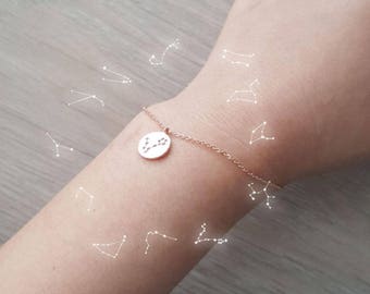 Bracelet signe du zodiaque en or rose, bracelet Constellation, bracelet étoile, Lion, Vierge, Balance, Scorpion, Capricorne, Poissons, Gémeaux, Taureau, Cancer, Bélier