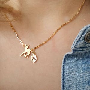Delicate Petite Bambi Necklace, Deer necklaces,Layering necklace, initial leaf necklace,Tiny Necklace ,Bridesmaid Gift, valued gift