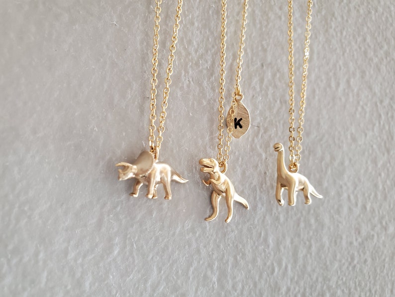 Triceratops, T-Rex, Brachiosaurus Necklace Dinosaur jewelry initial necklace mothers necklace Christmas birthday gifts Personalized Jewelry image 5