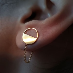 Rose gold Half moon ear jacket,circle ear jacket,moon earring,Bridesmaid Gift,Chain ear jacket, moon studs,round ear jacket