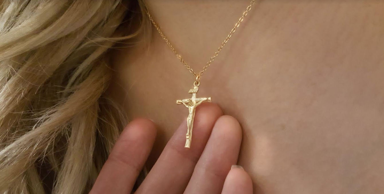 Gold cross and 2024 virgin mary necklace
