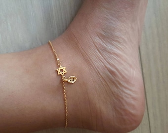 Dainty Delicate Star of David Anklet ,star Anklet,david Anklets,Bridesmaid Gift,birthday gift, Christmas gift