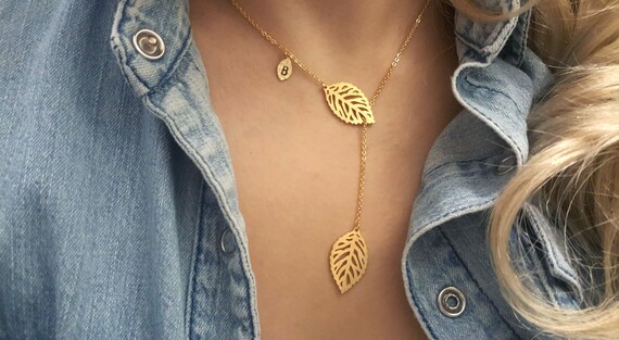 Delicate Leaf Necklaces,Y necklaces,lucky necklace,initial leaf necklace,Summer necklace, Bridesmaid Gift, valued gift